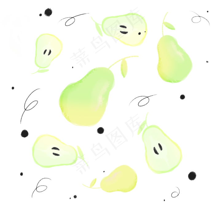 手绘彩色梨底纹装饰图,免抠元素(2500X2500(DPI:300))psd模版下载