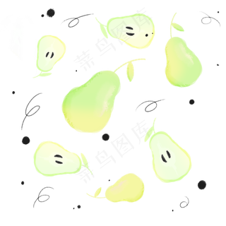 手绘彩色梨底纹装饰图,免抠元素