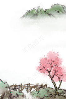 木桥流水山水水墨风景