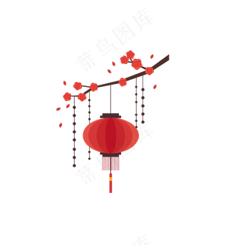 矢量手绘卡通灯笼梅花,免抠元素