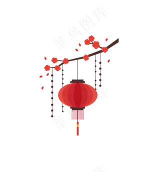 矢量手绘卡通灯笼梅花,免抠元素