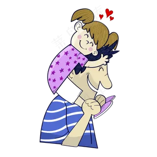 卡通手绘开心的父女