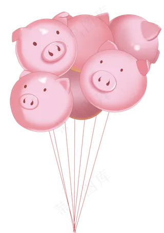 粉色小猪过年唯美气球,免抠元素