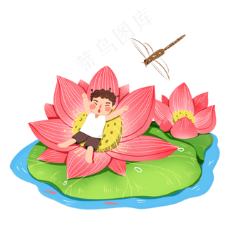 手绘风夏至睡觉二十四节气png,免抠元素