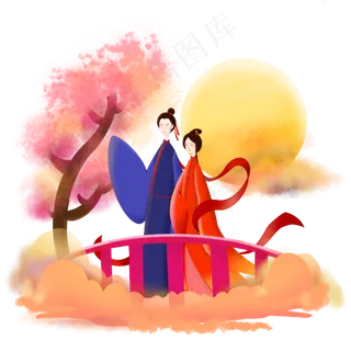 七夕情人节鹊桥相会牛郎织女,免抠元素