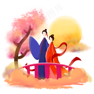 七夕情人节鹊桥相会牛郎织女,免抠元素