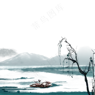 水墨风山川河流风景