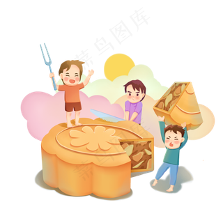 中秋小伙伴男孩浪漫想象PNG图,免抠元素