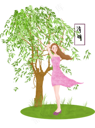 清明节女孩树木