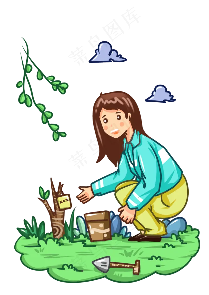 植树节小女孩和树木(2480X3507(DPI:300))psd模版下载