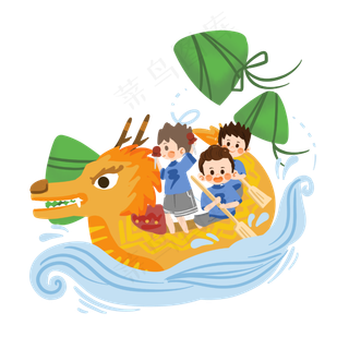 卡通人物比赛龙舟PNG素材