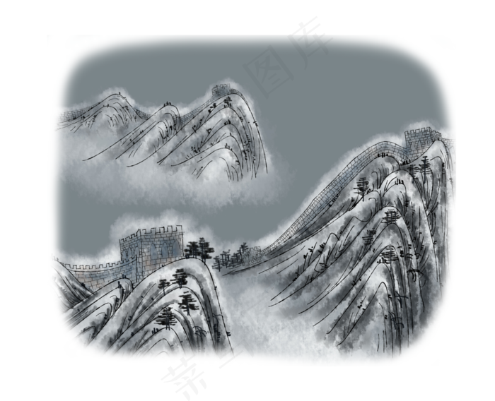 中国万里长城冬雪景写实地标(3000X2432(DPI:300))psd模版下载
