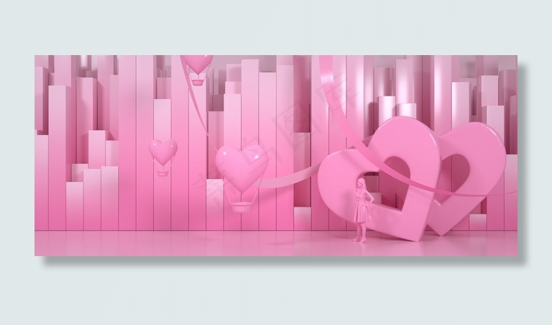 情人节创意街景少女心电商banner背景图片素材