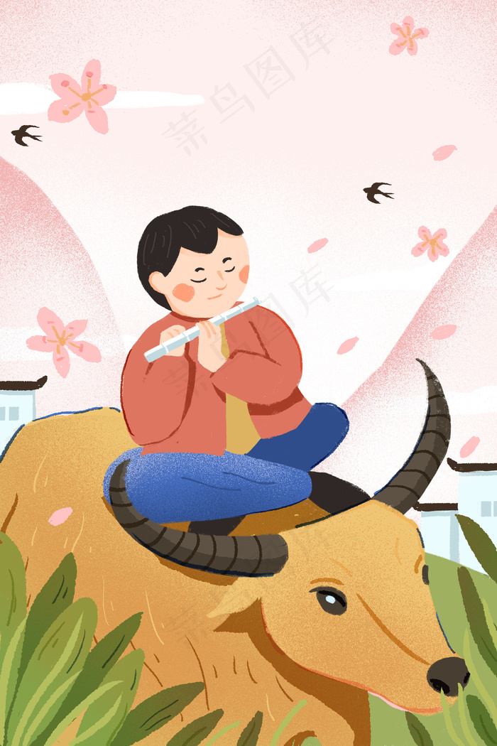 清明牧童短笛杏花村(3545X5315(DPI:300))psd模版下载