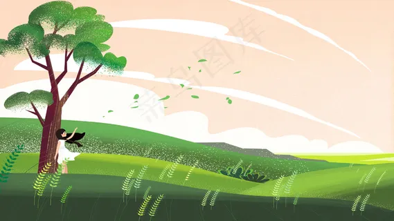 春天自然风景女孩游玩插图