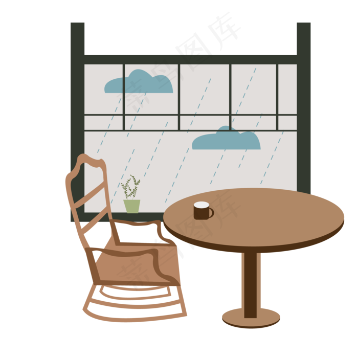 雨水节气主题房间元素,免抠元素
