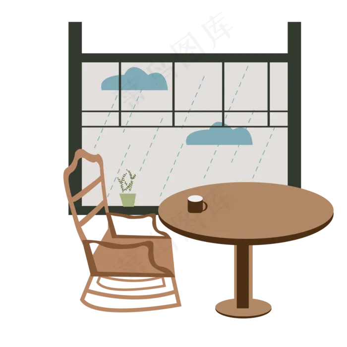 雨水节气主题房间元素,免抠元素(2000*2000px 300 dpi )ai矢量模版下载