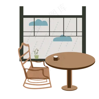 雨水节气主题房间元素,免抠元素