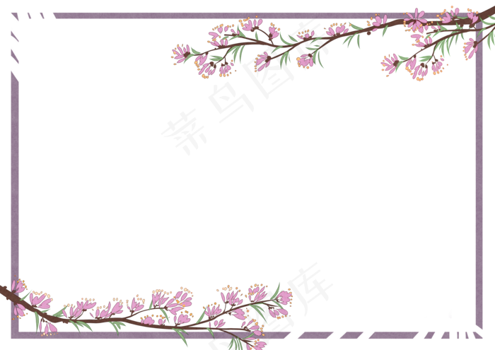 古风粉色花枝边框(3508X2480(DPI:299))psd模版下载