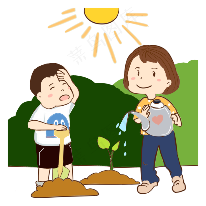 植树节小孩在勤奋的劳动