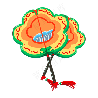 手绘卡通绿色扇子,免抠元素