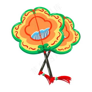 手绘卡通绿色扇子,免抠元素