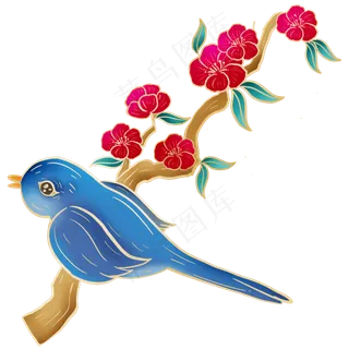 中国风金边花鸟,免抠元素