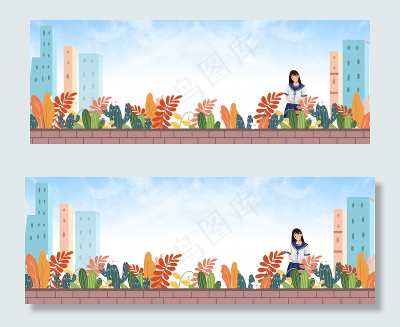立秋学校学生手绘banner