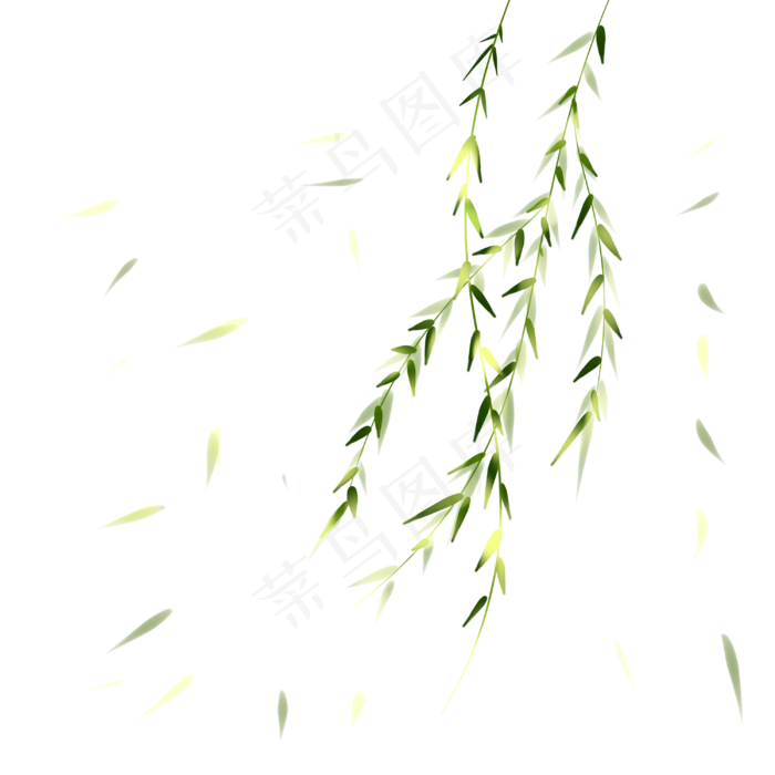 柳叶飘春风吹手绘装饰图案