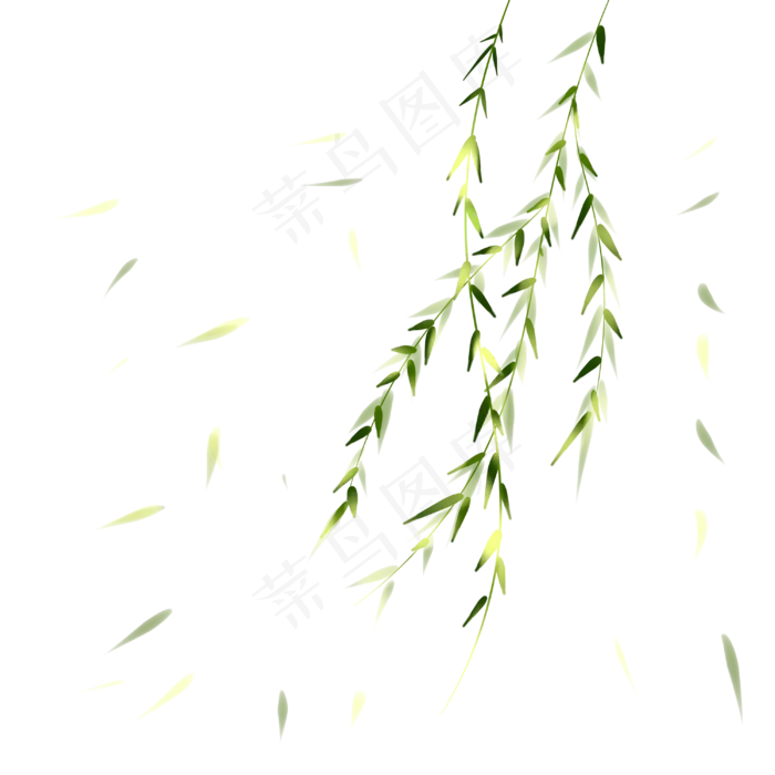 柳叶飘春风吹手绘装饰图案(3000X3000(DPI:300))psd模版下载