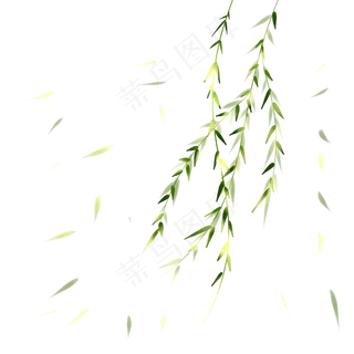 柳叶飘春风吹手绘装饰图案