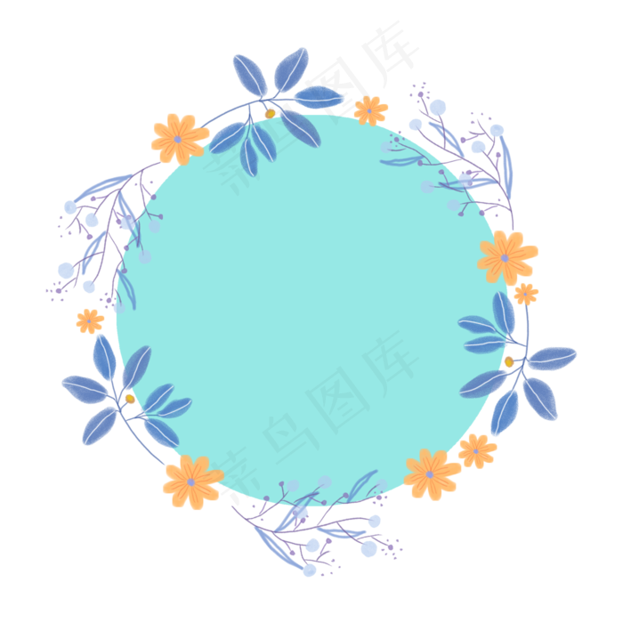 蓝色的花圈免抠图(2000X2000(DPI:300))psd模版下载