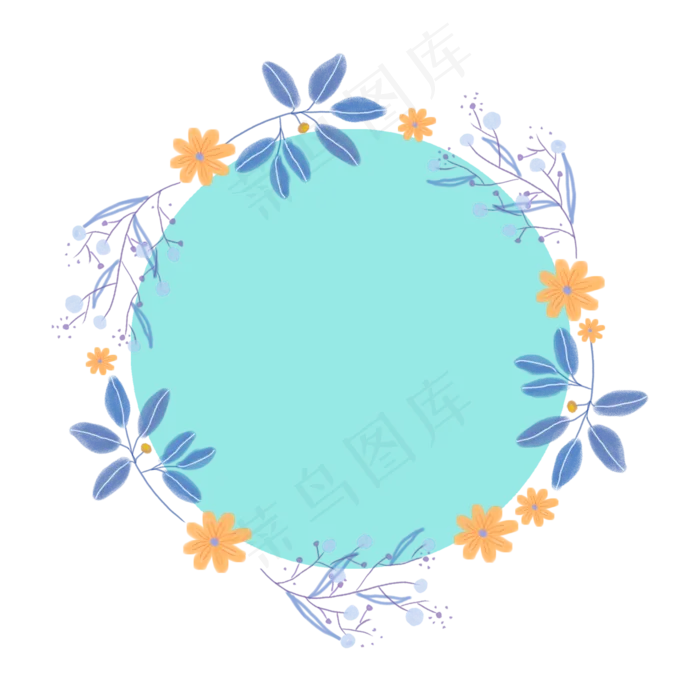 蓝色的花圈免抠图(2000X2000(DPI:300))psd模版下载