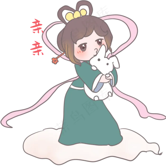 嫦娥亲兔兔表情包,免抠元素(3000*3000px 300 dpi )psd模版下载