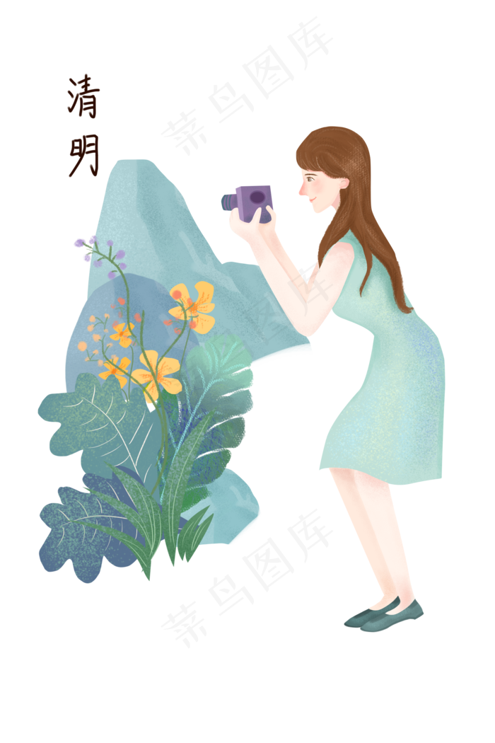 照相的小女孩插画