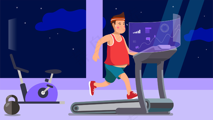 智能跑步机上的小胖哥