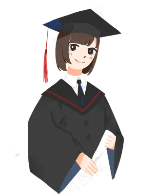 毕业季穿学士服的女孩卡通毕业照