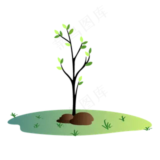 卡通绿色小树苗装饰,免抠元素