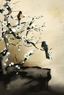 工笔画手绘中国画梨花写意 工笔画手绘中国画梨花写意