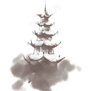一座水墨风的黄师塔,免抠元素