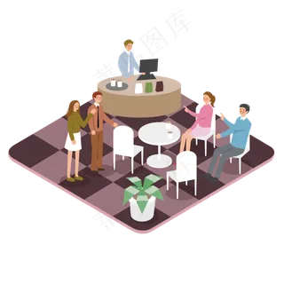 2.5D卡通手绘咖啡厅相约