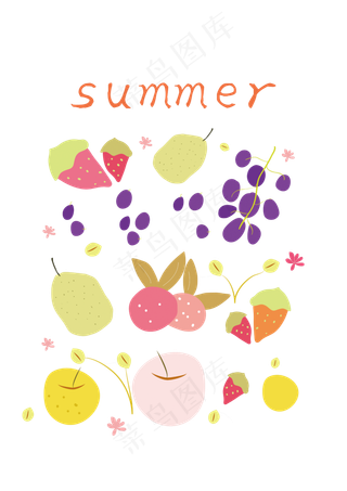 手绘卡通水果夏天元素