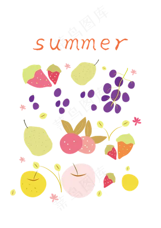 手绘卡通水果夏天元素