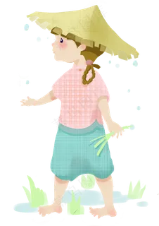 谷雨拔草的小女孩
