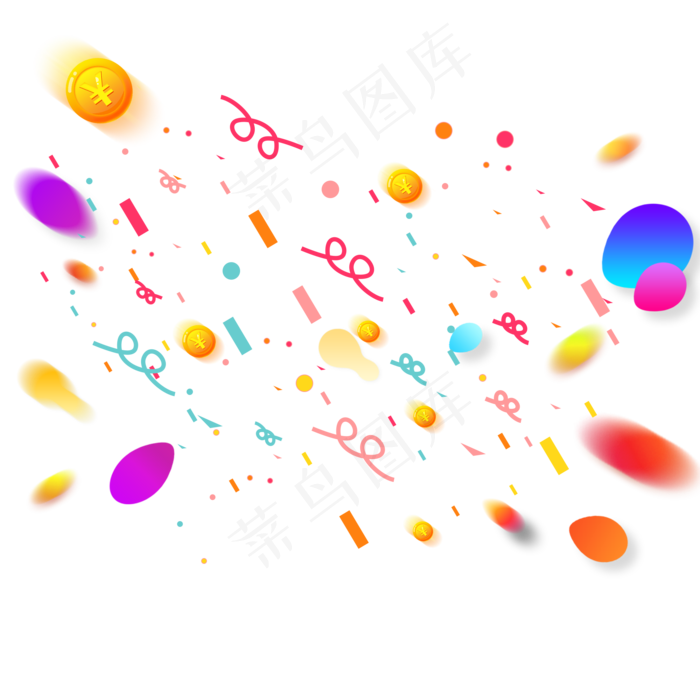 可商用手绘可爱丝带金币碎片电商,免抠元素