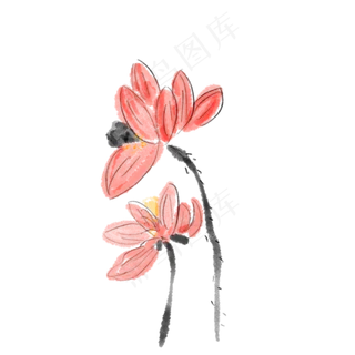 水墨中国风粉色荷花元素