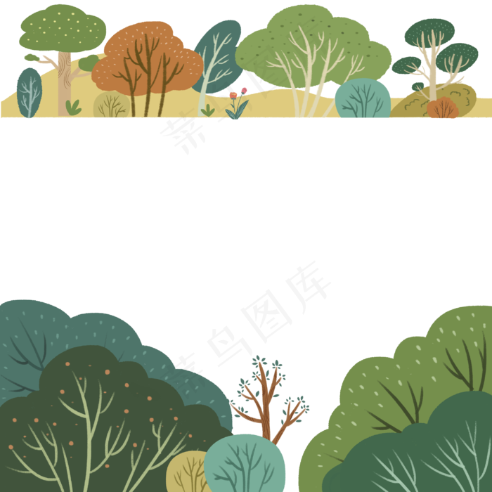 森林树林装饰边框绿色植物PNG(3000X3000(DPI:300))psd模版下载
