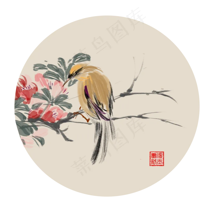 中国风古典水墨花鸟古风矢量图,免抠元素(2000X2000(DPI:300))psd模版下载