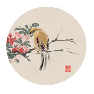 中国风古典水墨花鸟古风矢量图,免抠元素