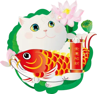 招财猫金鲤鱼荷花金运招财可商用